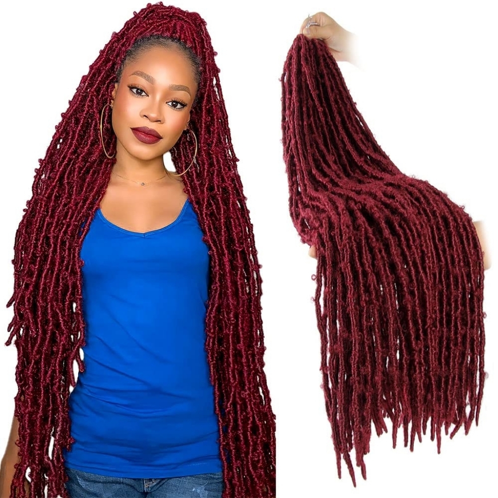 30” Burgundy Butterfly Locs • 6 Packs Lightweight Crochet Braids Faux Locs 118#